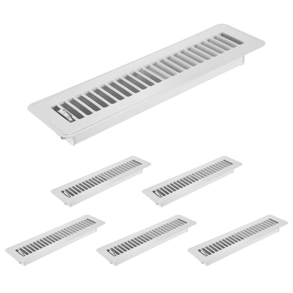 2x12 Inch Floor Vent Covers, Floor Registers Metal Walkable Air Vent Covers Easy Adjustable Air Supply Lever, White 6 Pcs