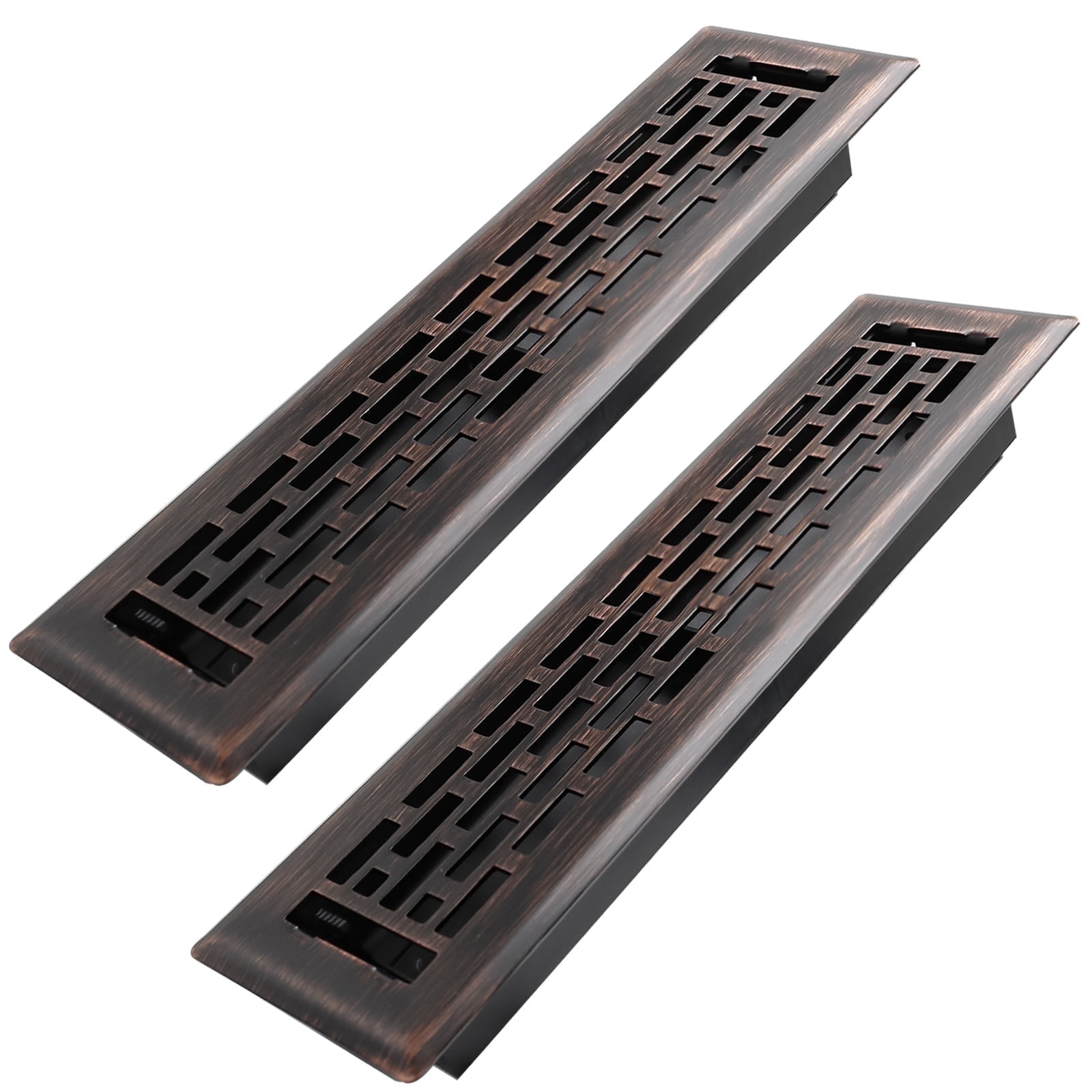 2-Pack 2x12 inch Steel Heavy-Duty Walkable Floor Registers | Easy-Adjust Lever, Boston Design – Oil Rubbed Bronze