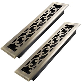 2x12 inch 2 pack Heavy Duty Walkable Floor Register - Easy Adjust Air Supply Lever - Savannah Design Decorative Floor Vent Covers - Antique Brass