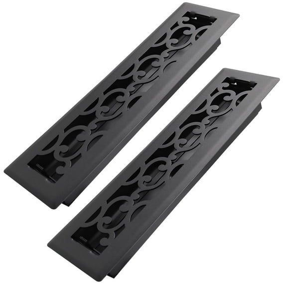 Heavy Duty Walkable Floor Register 2x12 Inch 2 pack - Easy Adjust Air Lever - Savannah Design - Matte Black