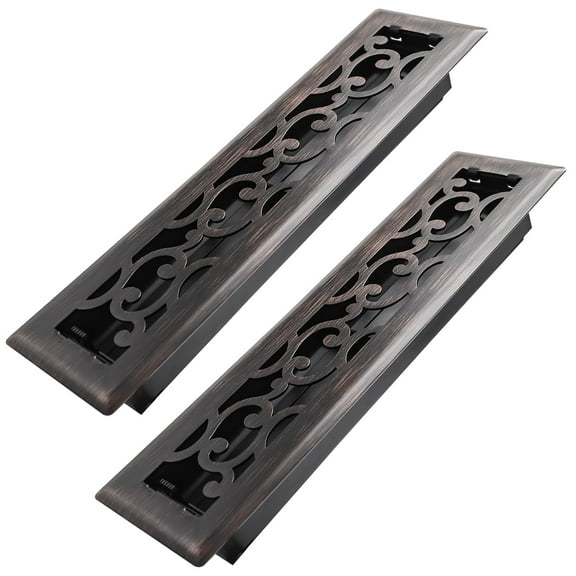 2x12 inches 2-Pack Steel Heavy-Duty Walkable Floor Register with Adjustable Air Lever - Savannah Design - Oil Rubbed Bronze