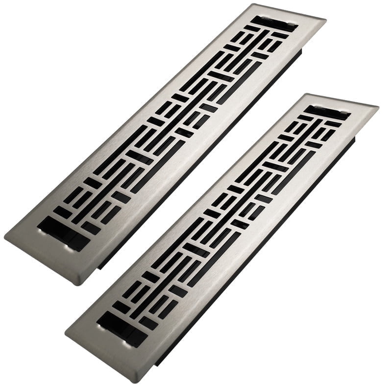 2x12 Inches 2 Pack Heavy Duty Walkable Floor Register Easy Adjust Air Supply Lever Floor Vents - Seattle Design - Vent Cover for Home Floor - Satin Nickel