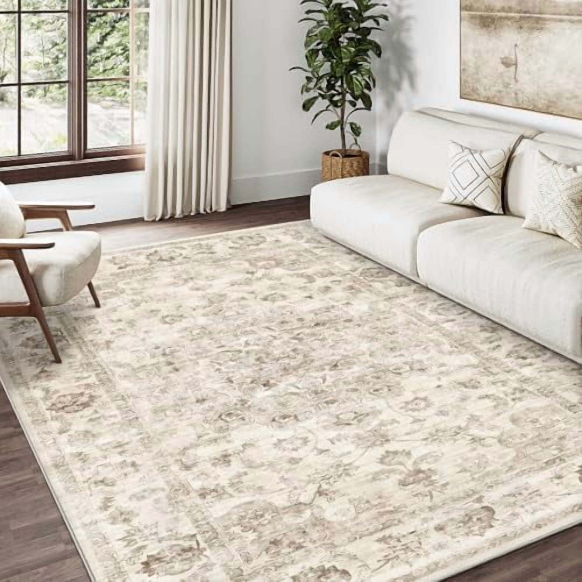 2x12 Washable Neutral Runner Rug Beige Hallway Kitchen Non-Slip Low ...