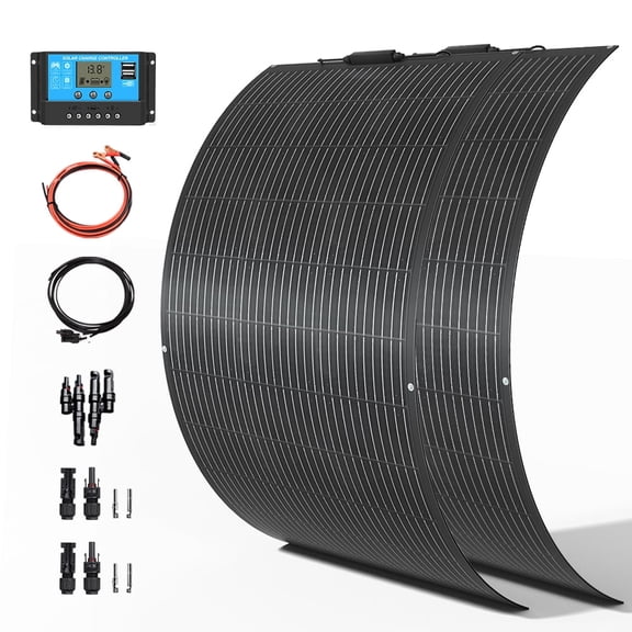 PUGUANG 2x120W Monocrystalline Flexible Solar Panel Kit 12V Waterproof Black with 20A Controller for RV Boat Off-Grid