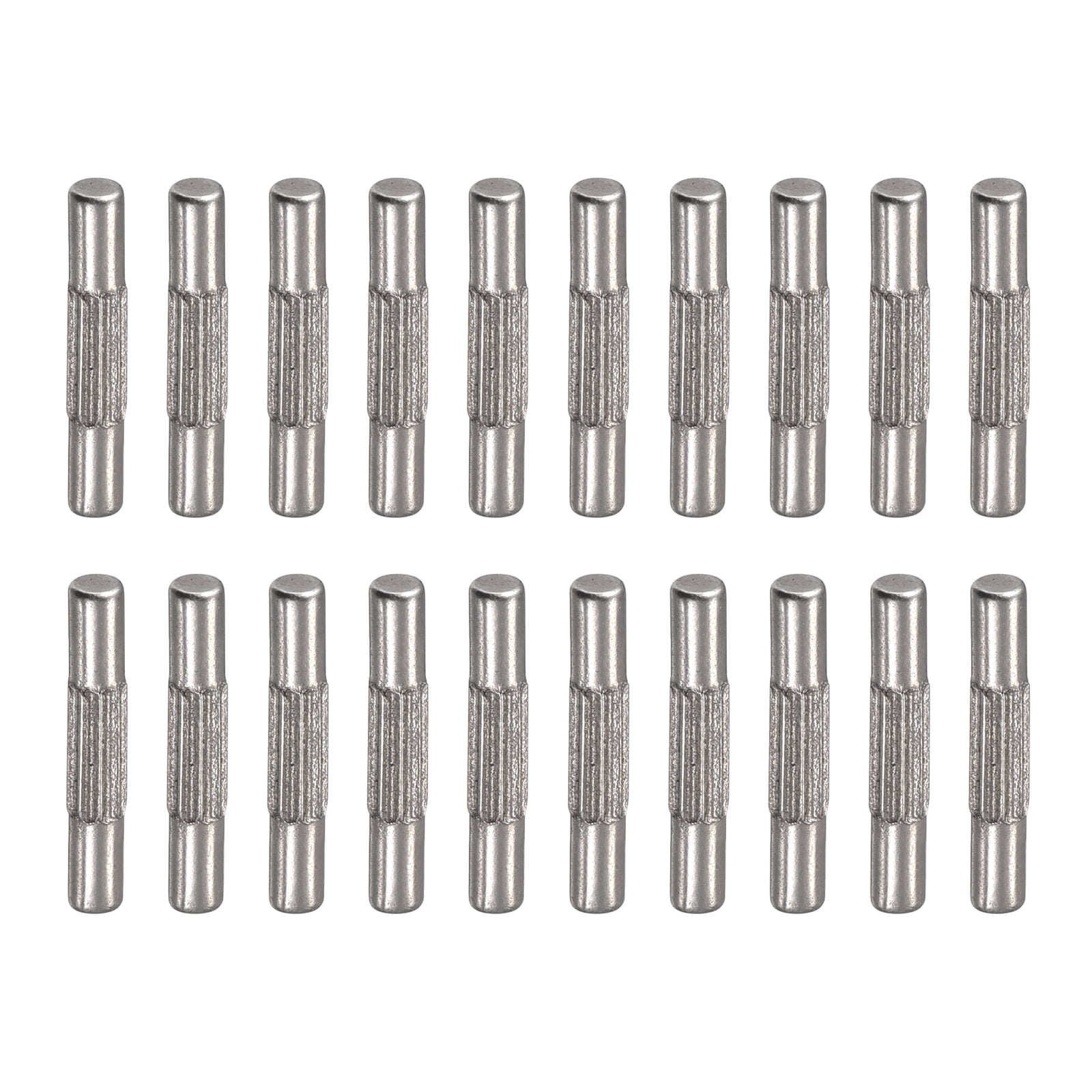 2x12mm 304 Stainless Steel Dowel Pins, 20 Pack Center Knurled Flat