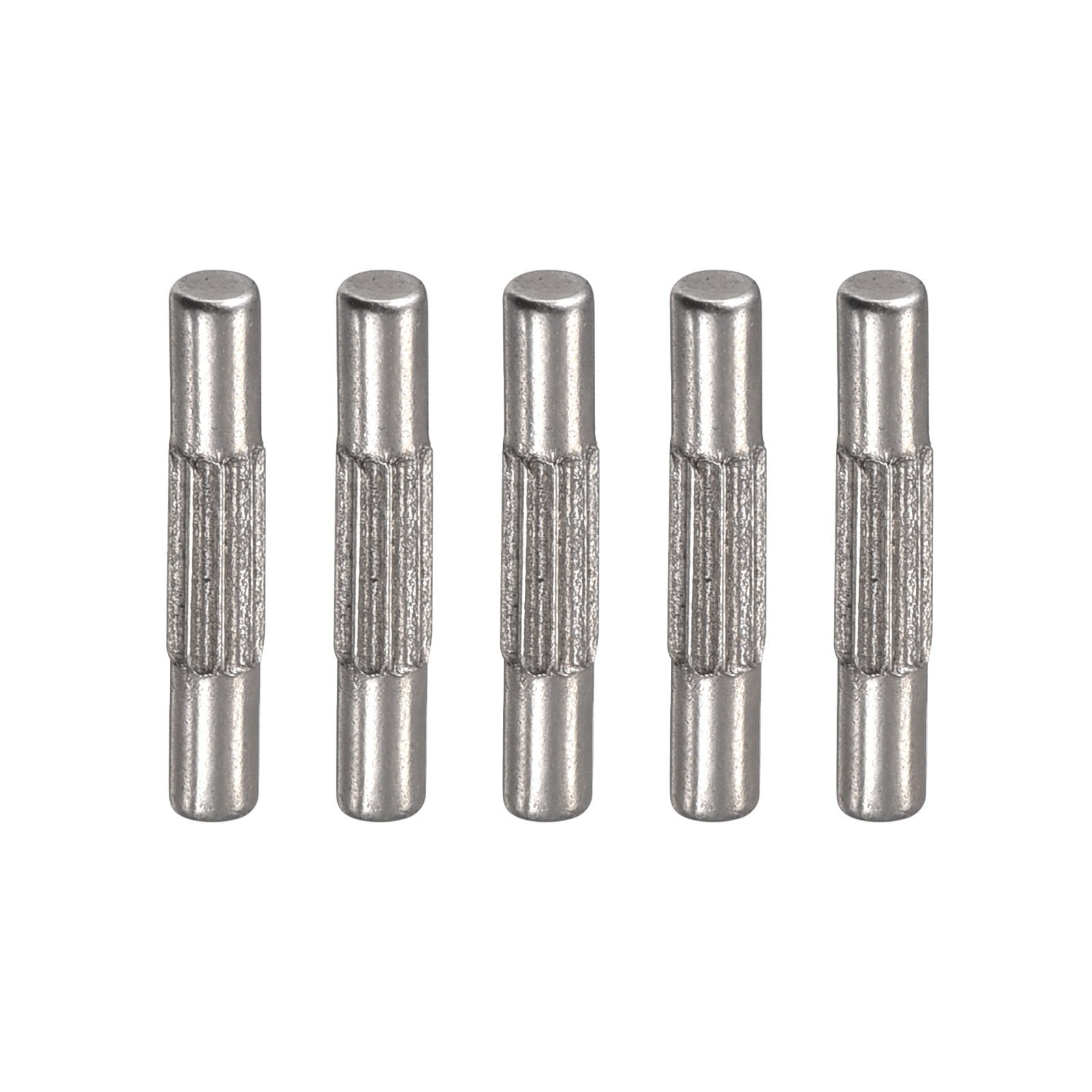 2x12mm 304 Stainless Steel Dowel Pins, 5 Pack Center Knurled Flat Chamfered End Pin