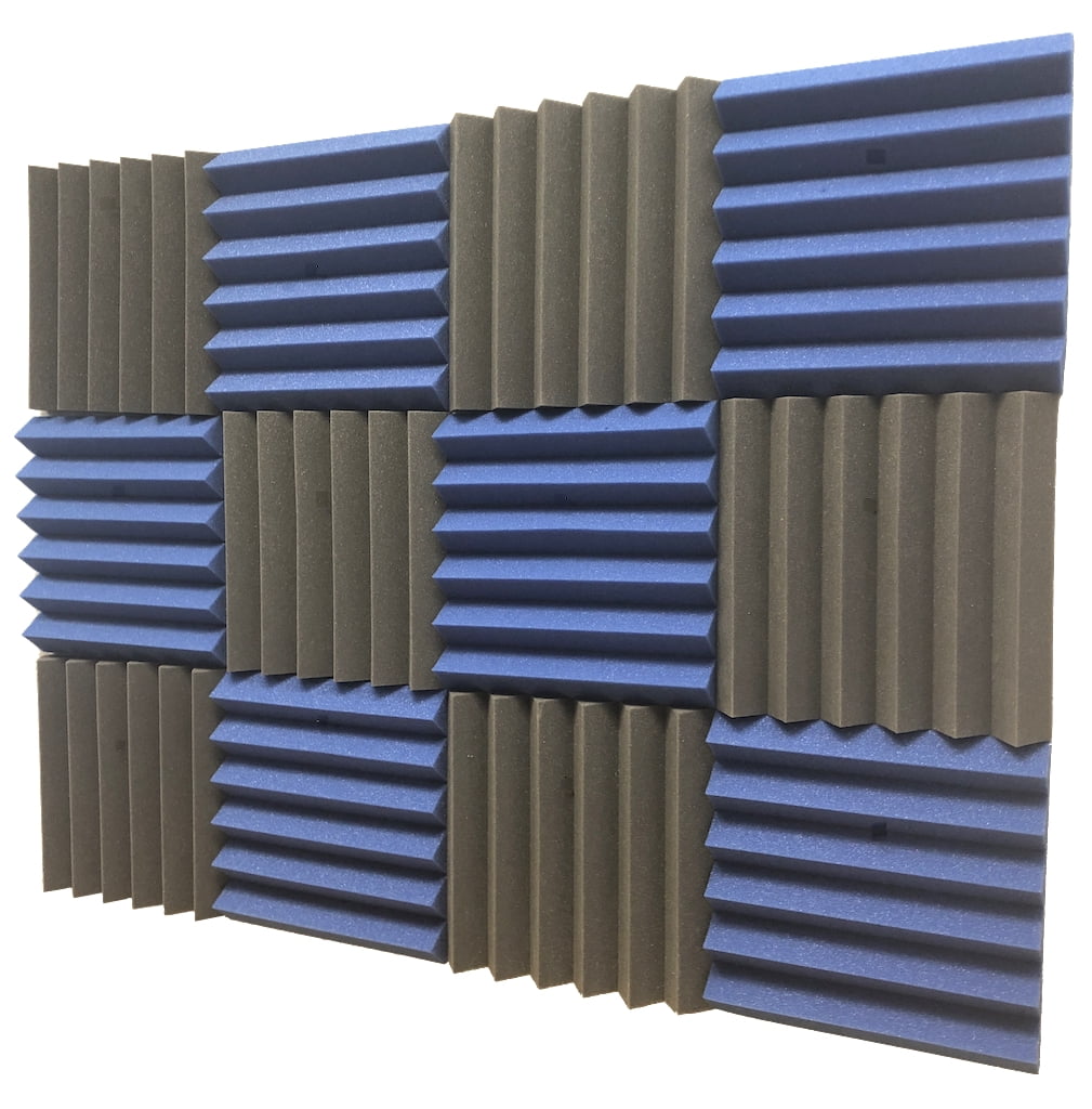 2x12x12-12PK BLUE/CHARCOAL Acoustic Wedge Soundproofing Studio Foam Tiles Panels