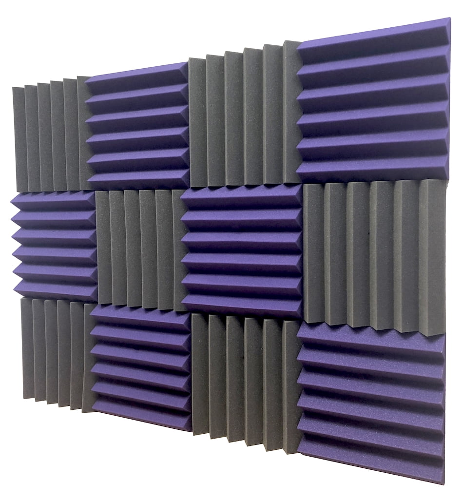 2x12x12-12PK ROYAL PURPLE/CHARCOAL Acoustic Wedge Soundproofing Studio Foam Tiles Panels