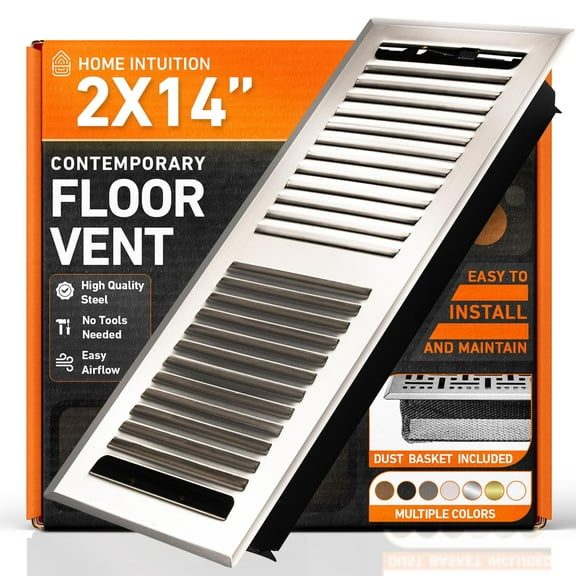 Home Intuition Contemporary Floor Vent Covers 2X14 Inch Floor Register with Mesh Cover Trap Heat and Air Walkable Metal Floor Vent for HVAC Duct, Satin Nickel