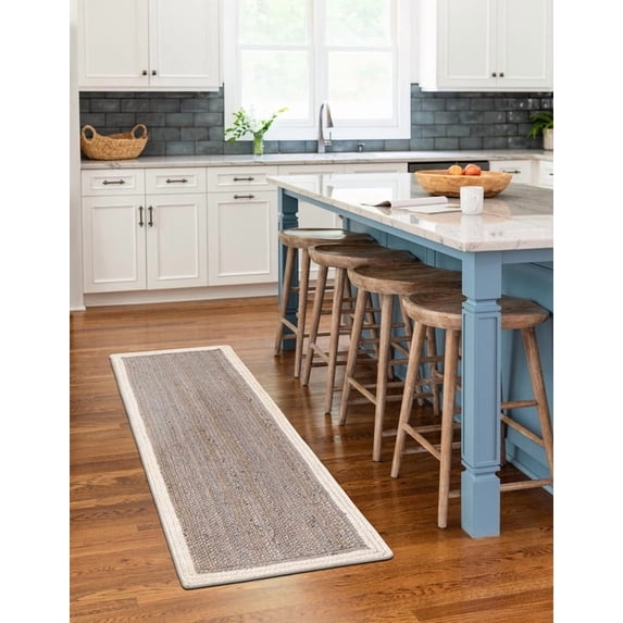 2x14 Ft Gray & White Jute Area Rug, Hand-Woven, Reversible, Farmhouse Boho Style, Durable & Pet-Friendly Rug for Living Room, Dining Room, and Bedroom