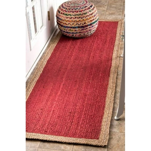 2x15 Ft Red Jute Area Rug | Handmade | Solid Farmhouse Design | Natural Jute Rug for Living Room | Dining Room | Bedroom | Kitchen | Hallway | Entryway