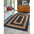 thumbnail image 1 of 2x16 Ft Navy Blue & Natural Jute Area Rug, Hand-Woven, Reversible, Farmhouse Boho Style, Durable & Pet-Friendly Rug for Living Room, Dining Room, and Bedroom, 1 of 5