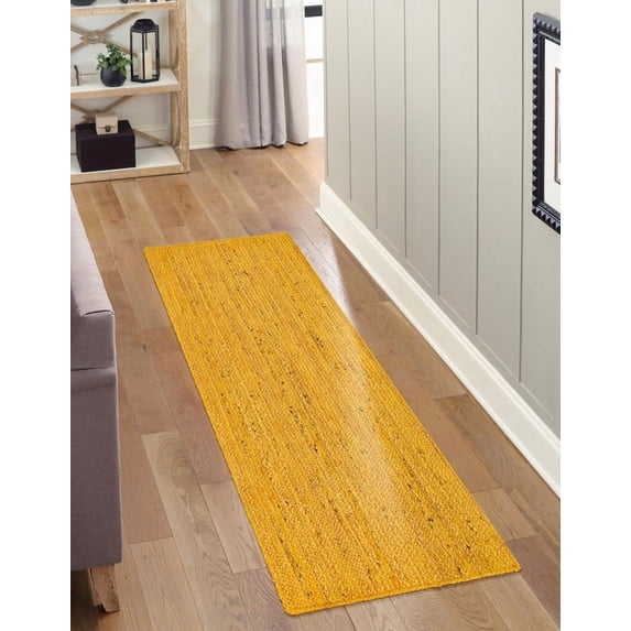 2x16 Ft Yellow Jute Area Rug, Hand-Woven, Reversible, Farmhouse Boho Style, Durable & Pet-Friendly Rug for Living Room, Dining Room, and Bedroom