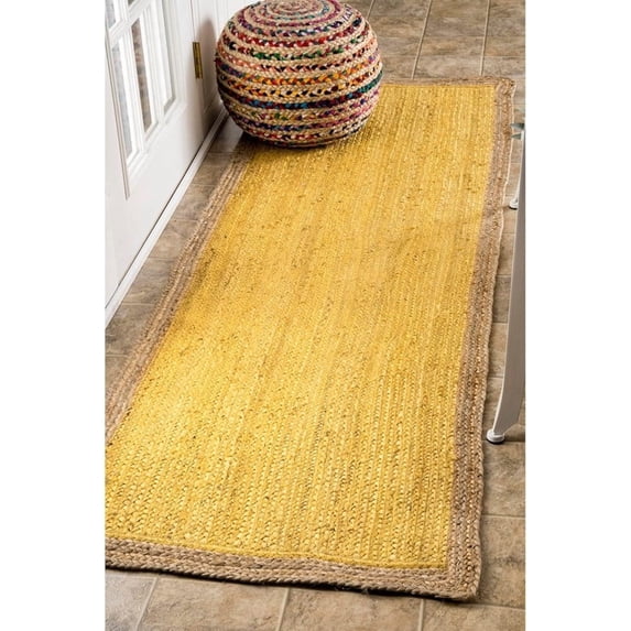 2x16 Ft Yellow Jute Area Rug, Hand-Woven, Farmhouse Boho Style, Durable & Pet-Friendly Rug for Living Room, Dining Room, and Bedroom