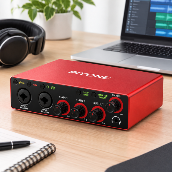 2x2 24-bit/192kHz USB Audio Interface for PC//iOS Recording, Alloy Red