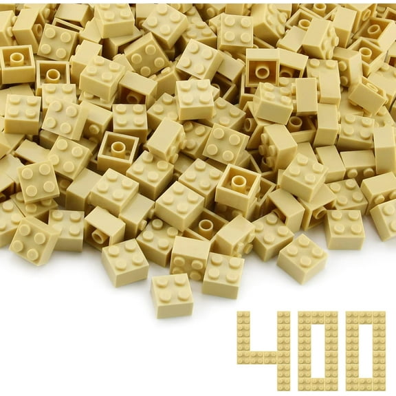 2x2 Bricks Tan 400 Pieces Parts Basic Building Creative Play Blocks Set Toy Accessories Compatible with 3003 Major Brick Brands
