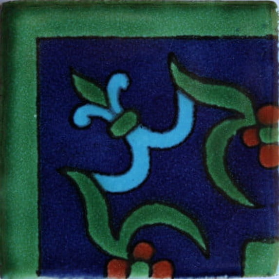 2x2 Corner Blue Liz Flower Talavera Mexican Tile, Set of 36 pcs