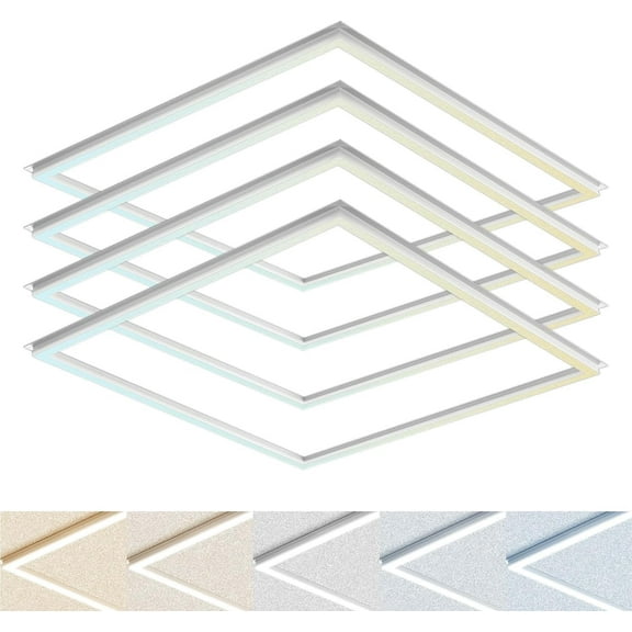 2x2 FT Edge-Lit Frame LED Panel Lights,5CCT Selectable 3000K-6500K, 2600/3900/5200LM,20W/30W/40W Switch, Grid Drop Ceiling Lights,0-10V Dimmable,Damp Rated,100-277V,ETL Listed (2 X 2 EDGE - 4 PACK)