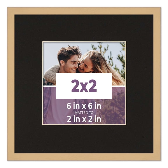 2x2 Frame Natural With Black Picture Mat For 2x2 Photo - Natural 6x6 Frame To Display Print or