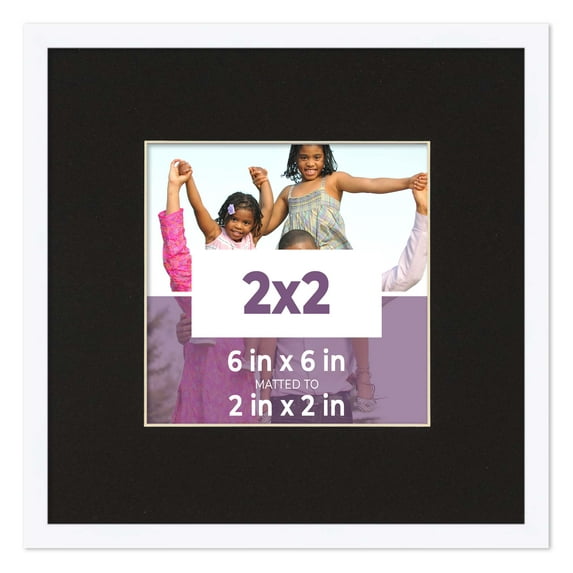 2x2 Frame White With Black Picture Mat For 2x2 Photo - White 6x6 Frame To Display Print or Poster