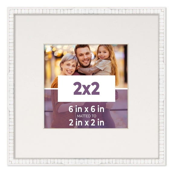 2x2 Frame White With White Picture Mat For 2x2 Photo - White 6x6 Frame To Display Print or Poster