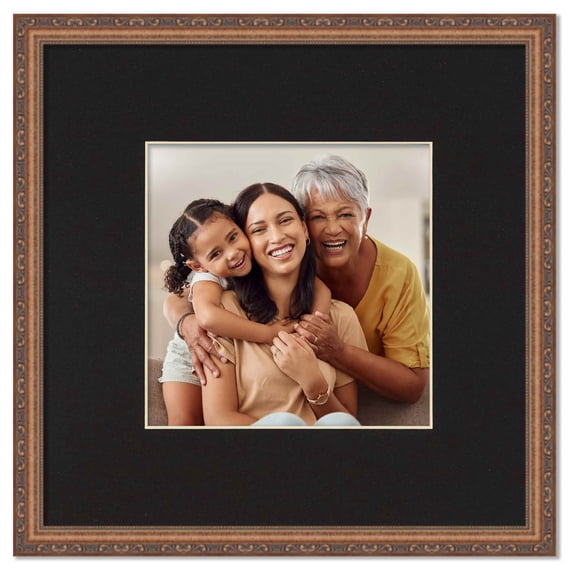 2x2 Frame with Mat - Antique Gold 6x6 Frame Wood Made to Display Print or Poster Measuring 2 x 2