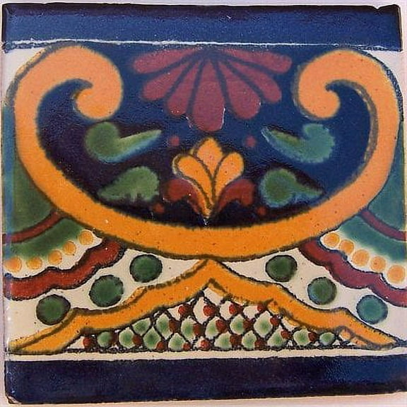2x2 Greca C Talavera Mexican Tile, Set of 36 pcs