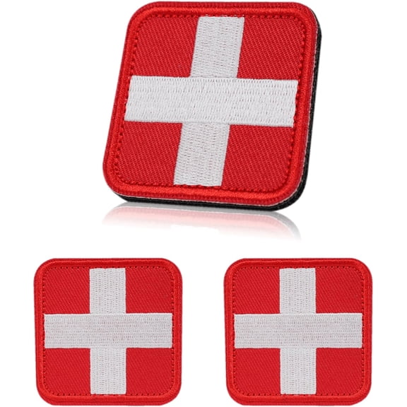 2x2-Inch Embroidered Medical First Aid Patch Cross Red Appliques with Hook & Loop for Tactical Backpacks Pouches Bags Jackets, 2 Pack
