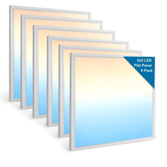 2x2 LED Flat Panel Lights for Drop Ceiling, Troffer Replacement Light Fixture, 4400 LM, Selectable Features, 20W/25W/30W/35W/40W, 3000K/3500K/4000K/5000K/6500K, Dimmable (0-10V) ETL/DLC (6-Pack)