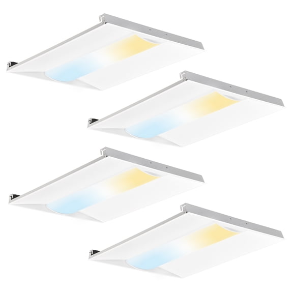2x2 LED Troffer Light, Center Basket Drop Ceiling, 0-10V Dimmable, 4 Pack, Wattage 25/30/35W Selectable, Up to 4375LM, 125LM/W, 3500K/4000K/5000K CCT, CRI80, DLC Premium, UL Damp Listed, 120-277V
