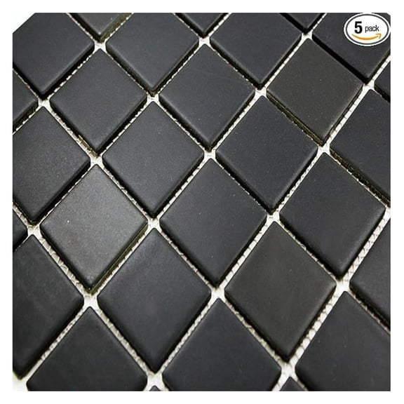 2x2 Matte Black Porcelain Mosaic Tile  Slip Resistant 12x12 Mesh-Mounted Sheet for Bathroom Floor, Shower Wall, Kitchen Backsplash (Box of 5 Sheets  5 Sq.Ft)