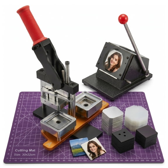 2x2" Square Magnet Maker Machine Kit with 200 Sets Supplies & Paper Cutter, DIY Photo Fridge Magnet Button Press Machine for Home Crafting