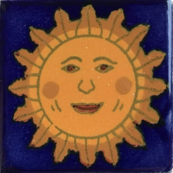 2x2 Sun Face Talavera Mexican Tile, Set of 36 pcs