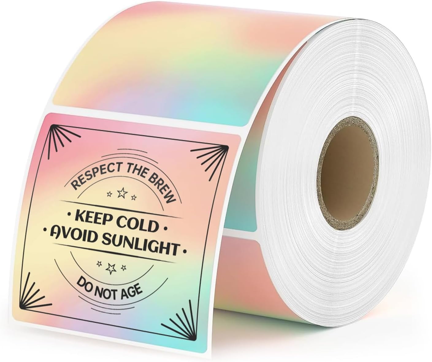 2x2 Inch Square Thermal Labels - 500 Sheets/Roll, Brown, Perforated For Easy Tearing, Compatible With Thermal Printers