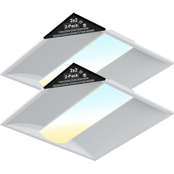 2x2 Troffer Panel Light, -Lit Center Basket, 2-, 5W & 5CCT Selectable (15W-40W, 3500K-6500K), 0-10V Dimmable, Flicker-, Drop Ceiling Light for Office & Commercial Use, ETL & DLC Listed