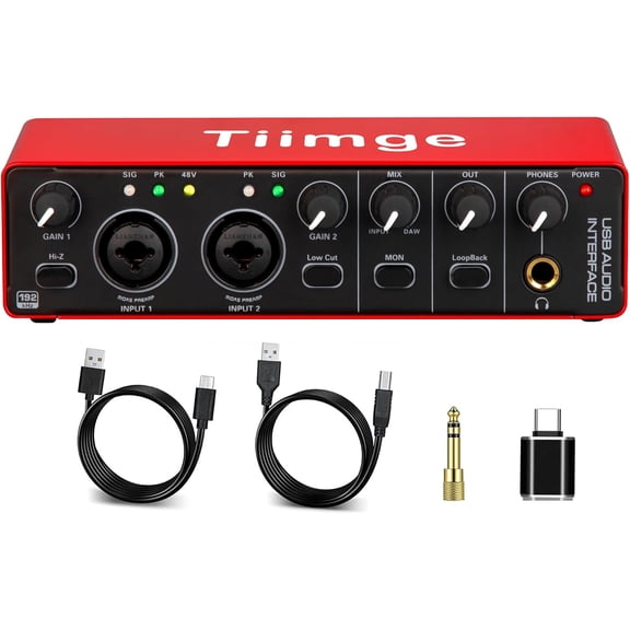 2x2 USB o Interface for PC, with 48V Phantom Power, 24Bit/192kHz High-Fidelity, Mic Preamplifier XLR/TSR/TS Ports, Compatible Guitarist, Vocalist, Podcaster or Producer