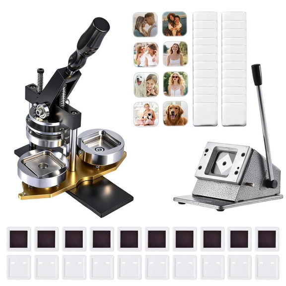 2x2 in Square Fridge Magnet Maker Machine, DIY Photo Refrigerator Sticker Magnet Press with Paper Cutter and 100 Sets Materials for Home Crafting