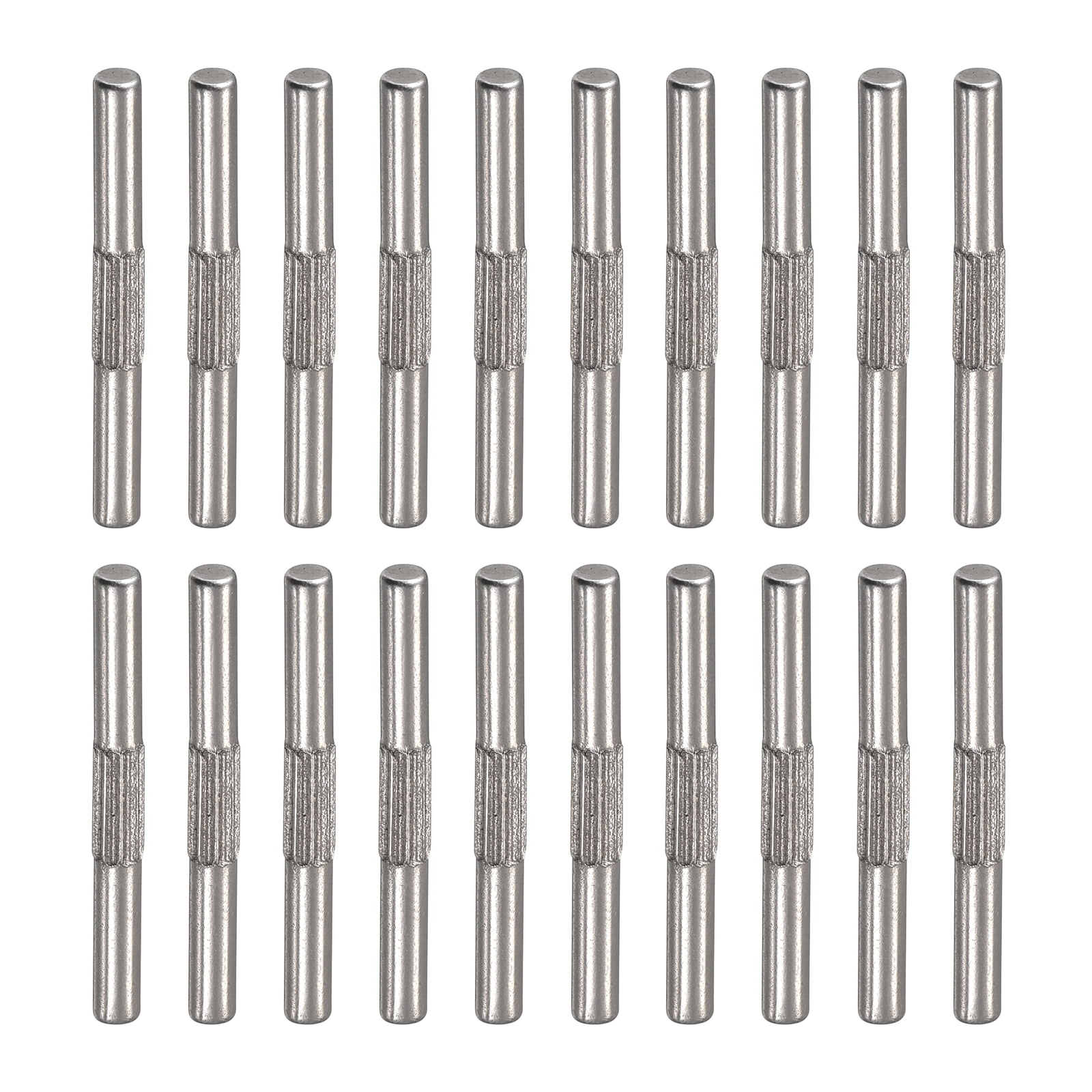 2x20mm 304 Stainless Steel Dowel Pins, 20 Pack Center Knurled Flat
