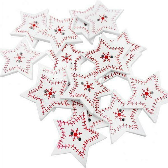 2x25 Pieces Wood Snowflake Christmas Buttons Embellishment 30x30mm Five-Pointed Star