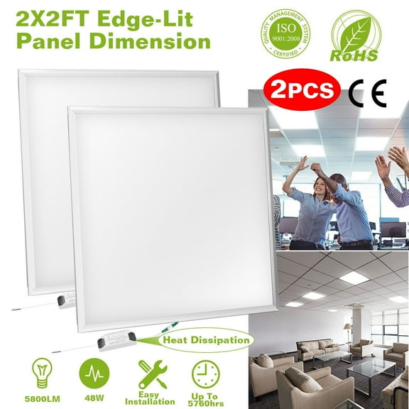 2x2FT LED Panel Light 48W, 5800LM, 7000K, 150W Equivalent, Recessed Flat Panel, Ceiling Light for Office, Home, Garage