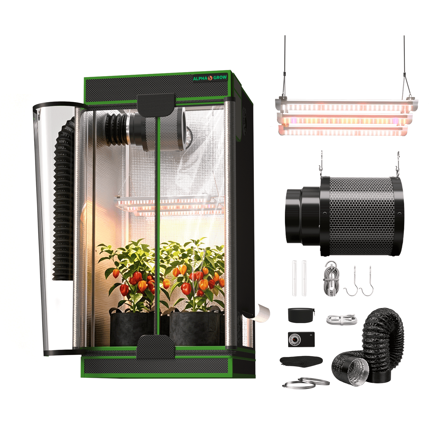 ALPHAGROW 2 x 2 ft 600D Canvas Grow Tent Kit with 33 W LED Light and 6 ...