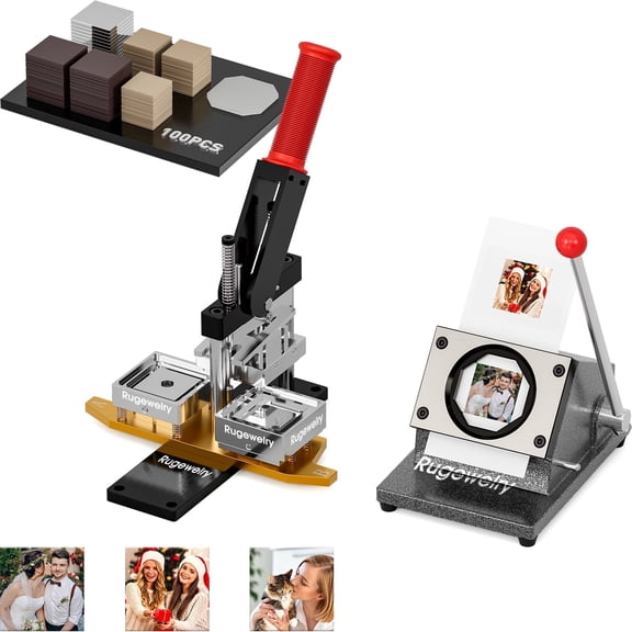 2x2inch Magnet Maker Machine Kit, DIY Photo Fridge Magnet Making, 2-in-1 Press Machine+1 Paper Cutter+Free Photo Template+100 Sets Supplies