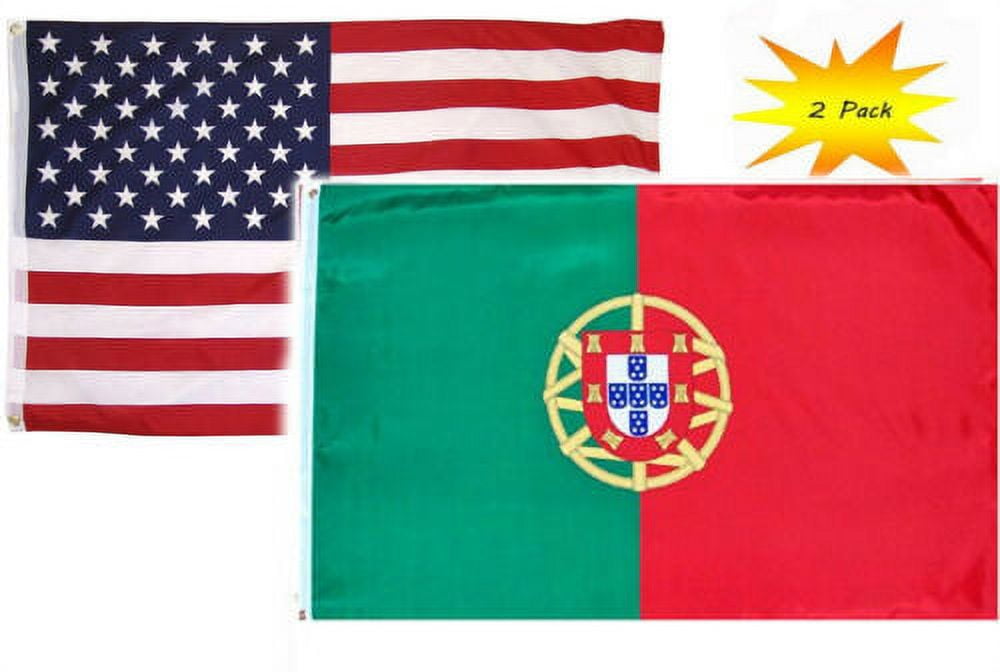 2x3 2'x3’ Wholesale Set (2 Pack) USA American & Portugal Country Flag Banner