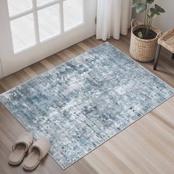 2x3 Abstract Washable Rugs for Kitchen, Floor, Entryway, Powder Room Small Area Rug Non-Slip Vintage Rug Low Pile Throw Door Mat Blue