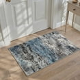 thumbnail image 1 of 2x3 Area Rug Machine Washable Low Pile Non Slip Rug, Indoor Doormat for Entryway, Front Door, Bathroom, Kitchen Floor, Small Print Pattern Light Weight Runner, Brush Strokes, Dusty Blue, 1 of 5
