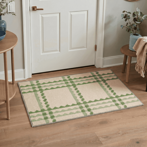 2x3 Area Rug, Machine Washable Low Pile Rugs, Non Slip Backing for Entryway, Front Door, Bathroom and Kitchen, Color Blocks, Soft