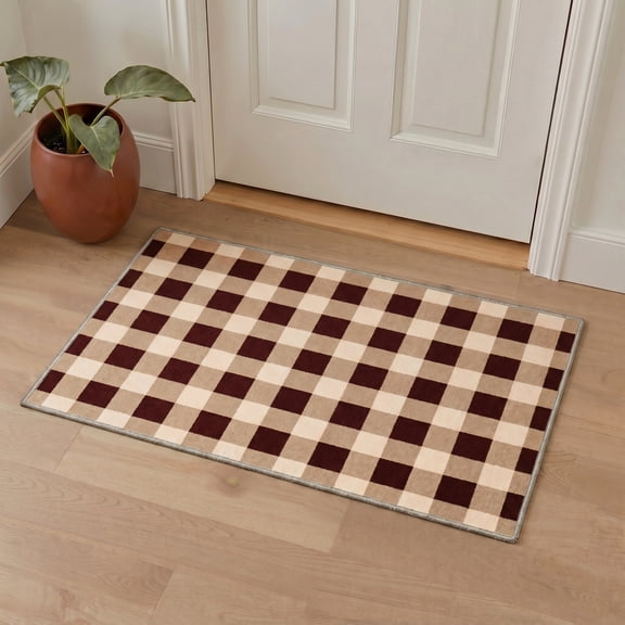 2x3 Area Rug, Machine Washable Low Pile Rugs, Non Slip Backing for Entryway, Front Door, Bathroom and Kitchen, Color Blocks, Soft