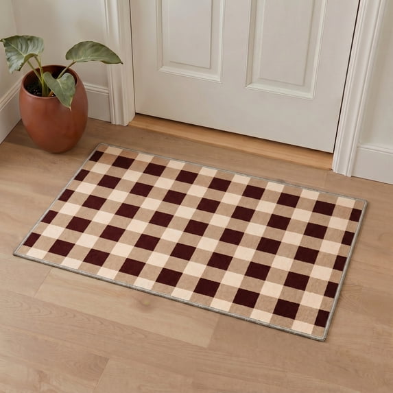 2x3 Area Rug, Machine Washable Low Pile Rugs, Non Slip Backing for Entryway, Front Door, Bathroom and Kitchen, Color Blocks, Soft