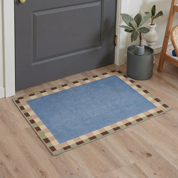 2x3 Area Rug, Machine Washable Low Pile Rugs, Non Slip Backing for Entryway, Front Door, Bathroom and Kitchen, Color Blocks, Soft