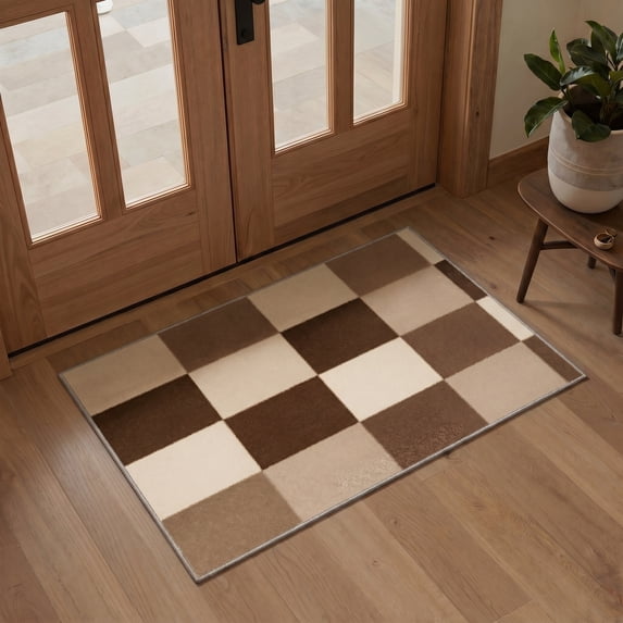 2x3 Area Rug, Machine Washable Low Pile Rugs, Non Slip Backing for Entryway, Front Door, Bathroom and Kitchen, Color Blocks, Soft